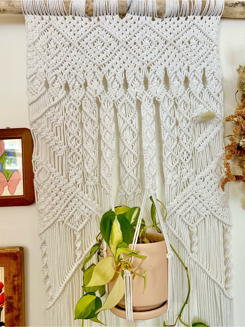 Hand Crafted Cream Macramé Hanging Plant Holder - Picture 4 of 5